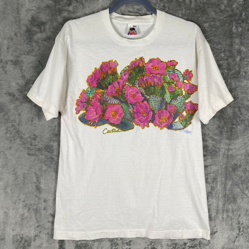 V Vaughan Cactus T-Shirt Women Large White Good 1992 Vintage Single Stitch